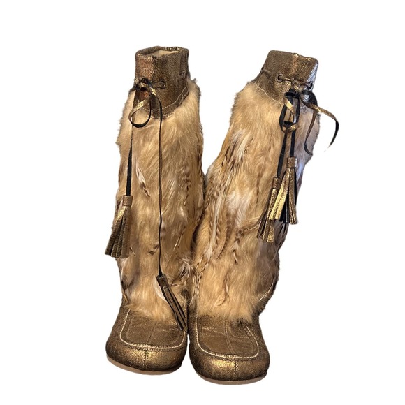 Colin Stuart Feather gold statement boots sz 7.5 - Picture 3 of 10